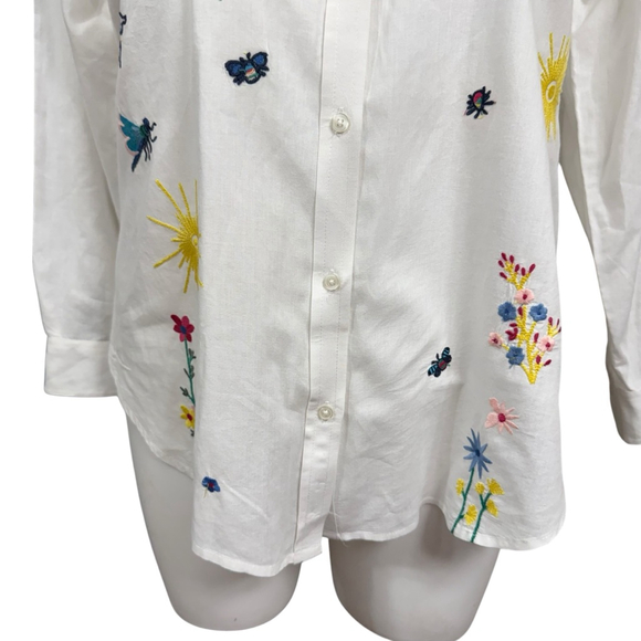 Intro Petite White Embroidered Button Front Shirt Size PL - Picture 3 of 8